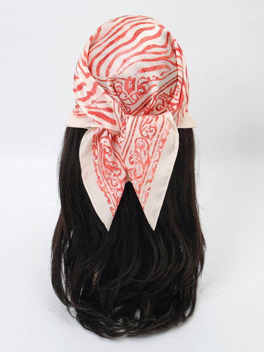 1pc Bandana Scarf With Zebra Print, Silky Fabric Neckerchief Headband, Fashion Accessory For Women, Suitable For Daily Use,Accessories,Beach Towel - Multicolor - View 1