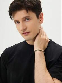 YOUNG&RICH Vòng tay hạt ngọc bích xanh lá cây dành cho nam giới YOUNG & RICH - Vòng tay co giãn bằng ngọc bích xanh hình trụ tự nhiên, trang sức đá quý tông màu đất thanh lịch dành cho nam giới. - Nhiều màu - Xem 7