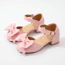 1 Pair Sweet Girl High Heel Shoes With Adjustable Ankle Strap, Crystal Pendant Decor, Soft Faux Leather Upper, Low Heel Design For Comfortable Fit, Perfect For Princess Parties And Formal Occasions - Pink - View 1