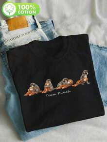 1 pieza de camiseta de algodón puro con estampado de mono para mujer, camiseta de manga corta con cuello redondo, estilo casual de verano, regalo para amantes de los animales, linda camiseta para el Día de la Madre, para uso diario – regalo para mamá. 180g 100% algodón, los diseños están completamente impresos. Unisexo. - Negro - Ver 7