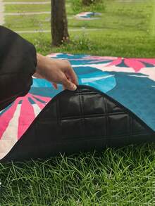 79*79 Inch Foldable Picnic Blanket | Soft Thick Layered Design, Floral Fruit Print, With Carrying Handle, PU Coated Oxford Fabric Material, Machine Washable - Suitable For Beach, Park, Camping, Travel - Multicolor - View 4