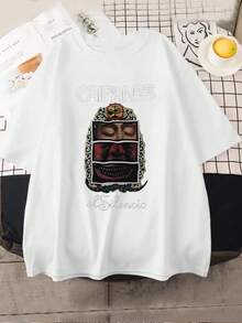 1 pieza de blusas para mujer, hermosas blusas para mujer, conjuntos de ropa para mujer, imagen de Caifanes, camiseta de 180G, negro y blanco, estampado de arte mexicano, alta calidad, cuello redondo, ajuste básico, suelto, transpirable, versátil, lavable en máquina, cómodo, talla S ~ 3XL, diario, casual, deportivo, esencial para el verano. - Blanco - Ver 2