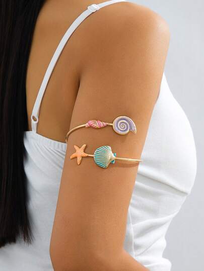 1 chiếc vòng tay hình sao biển vỏ sò Dopamine thời trang sáng tạo mùa hè, vòng tay kim loại nhiều màu sắc theo phong cách đại dương dành cho nữ, thích hợp cho bãi biển, kỳ nghỉ, ngày lễ thường nhật.