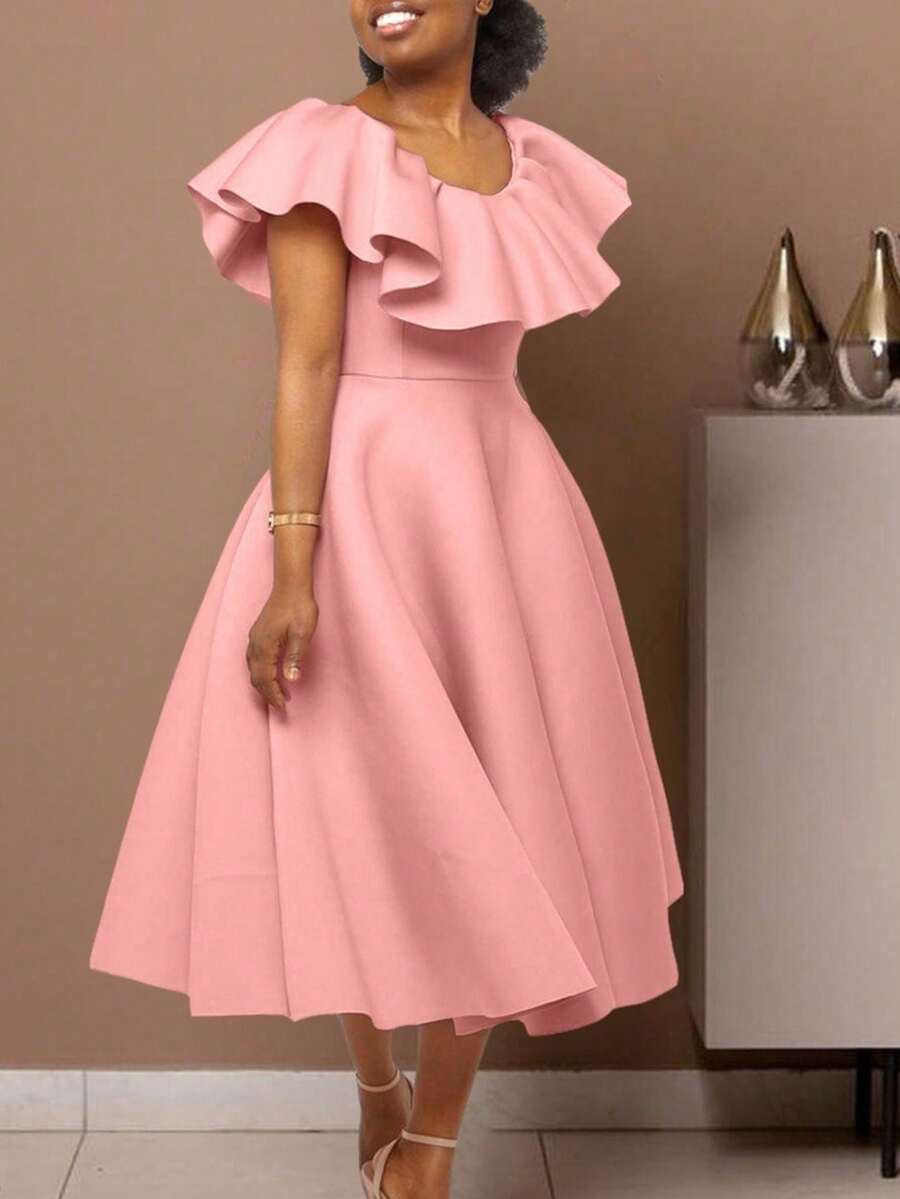 Elegant Summer Dress With Ruffles And A Full Skirt - 粉色 - 查看 1