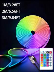 1pc RGB Neon LED Silicone Flexible Light Strip, With 24-Key Remote Control, Dimmable And Color Changing, Suitable For Indoor And Outdoor Christmas Decoration, USB LED Light Strip For Living Room, 1m 5m 10m, 5V Remote Control Light For TV Background Lighting RGB Night Light - Multi-color light - View 12