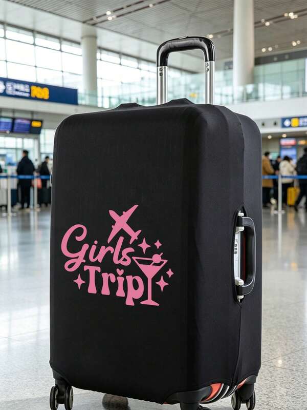 1件装行李保护套，印有“Girls Trip”（女孩之旅）字样和飞机等旅行主题图案，耐用通用，适用于18-32英寸行李箱，防尘防刮，带弹性包边，适用于飞行、度假、蜜月、机场、邮轮、商务旅行、旅游、假日等场合，是返校季必备旅行配件，适合大多数拉杆箱、手提箱、旅行包。