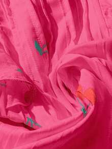 Blusa casual de mujer con estampado de cerezas, cuello plisado y mangas cortas de campana en silueta "H", para uso diario y vacaciones - Rosa Fucsia - Ver 5