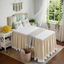 1pc Ruffled Bed Skirt, Wrap Around Design With Adjustable Elastic Band, Suitable For Dorm Bedding Set, Customizable Heights: 30", 32", 36", 42", 50" Adjustable Bed Skirt And Box Spring Cover. Soft, Durable, Wrinkle-Resistant Fabric - Made Of Premium Microfiber, Dustproof Pleated Style, Fade-Resistant, Machine Washable - Light Khaki TwinXL 32" Drop - View 7