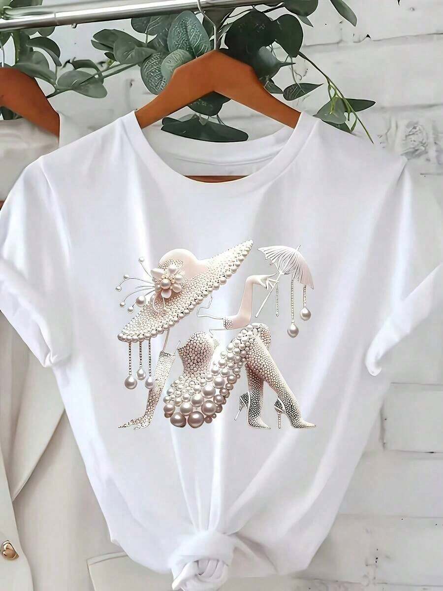 Camisetas de Mujer Ideales para el Verano: Camiseta Unisex de Estilo Urbano Vintage, Holgada, de Algodón, Manga Corta, Cuello Redondo, 100% Algodón Puro - Blanco - Ver 1