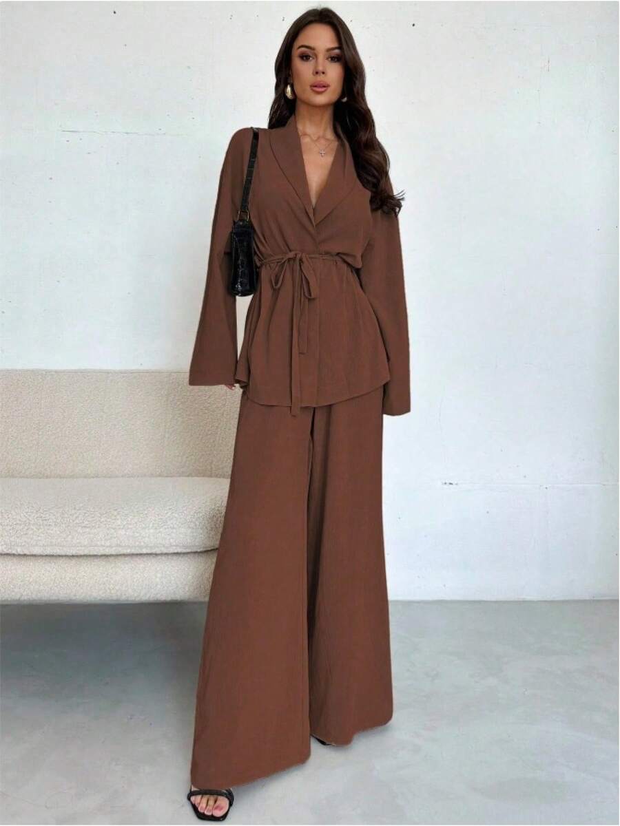 Women Two-Piece Outfits - Dark Brown - View 1