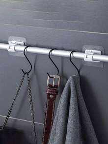 4Pcs No-Drill Self-Adhesive Adjustable Curtain Rod Brackets, Nail-Free Curtain Rod Holders Wall Hooks, Space Saving Multipurpose Hanger Rack For Bathroom Kitchen Bedroom Hotel, Towels Keys Clothes Storage Organizer Shelf - Multiple Styles - View 10