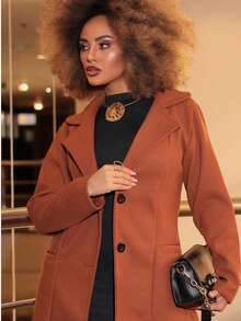 Women's Medium Overcoat With Pockets And Buttons, Elegant Wool, Winter - Camel - View 3