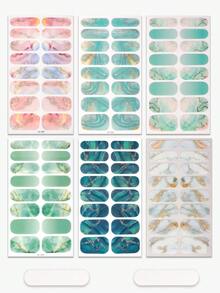 6pcs Marble Pattern Nail Stickers, Spring/Summer Glitter Nail Stickers, No UV Light Required, Easy To Apply, Perfect For Women To Do Their Own Nails At Home - Multicolor - View 6