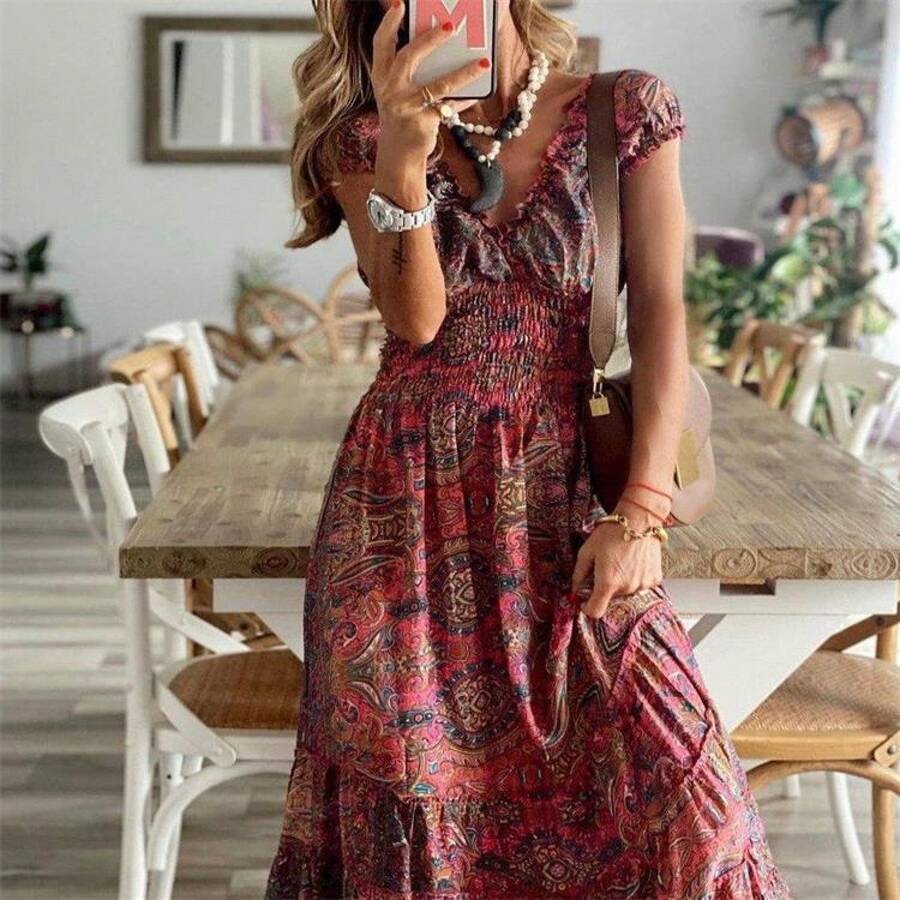 Women Maxi Dresses - Burgundy - View 1