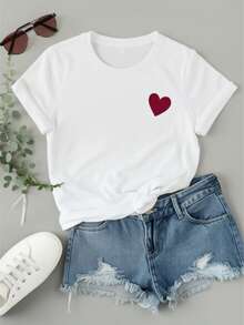 A Women's White Short-Sleeved T-Shirt With A Round Neck, Perfect For Casual Summer Wear. It's Soft And Breathable, Suitable For Home, Work, And Everyday Wear-A Great Gift For Mother's Day And A Stylish, Minimalist Piece. - 白色 - 查看 1
