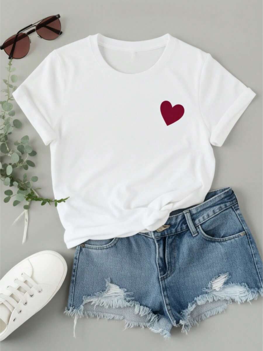 A Women's White Short-Sleeved T-Shirt With A Round Neck, Perfect For Casual Summer Wear. It's Soft And Breathable, Suitable For Home, Work, And Everyday Wear-A Great Gift For Mother's Day And A Stylish, Minimalist Piece. - 白色 - 查看 1