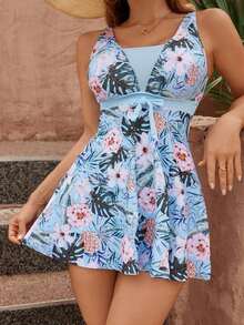 Swim Lushoire Top de tankini con estampado de plantas tropicales para playa de verano - Multicolor 4 - Ver 4
