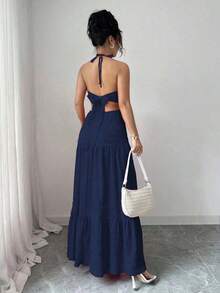 YHHRafferiza Vestido largo elegante con efecto calado y lazo para mujerYHH - Azul marino - Ver 2