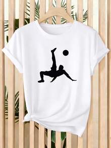 Casual T-shirtCamiseta de fútbol para mujer - Top de manga corta y cuello redondo con estampado de jugadora en acción, blusa casual de verano adecuada para aficionadas, ropa lavable a máquina y atuendos de diario100% CottonDurable - Blanco - Ver 1