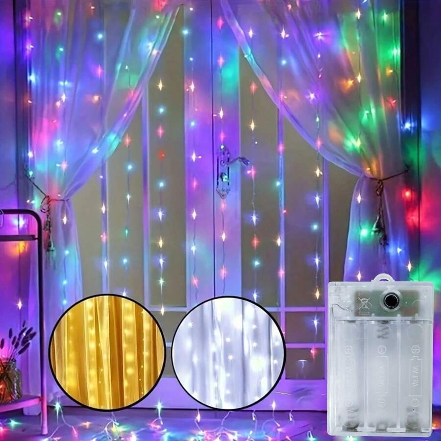 LED Curtain String Lights For Wedding Party Backdrop Decor, 8 Lighting Modes, Battery Powered, Suitable For Bedroom, Garden, Stage, Proposal, Birthday, Christmas, Halloween And Other Festive Lighting Decoration