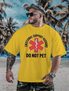 Camiseta de manga corta oversized con estampados de moda americana "Hombre de apoyo emocional, no toques", diseñada para hombres de talla grande, perfecta para primavera y verano con cuello redondo casual y tejido transpirable, talla grande - Negro - Ver 7