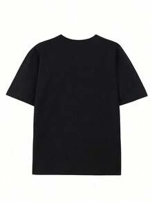 Women's Modern, Casual T-Shirt, Perfect For Parties And Lounging At Home. Made Of 100% Cotton, It Features A Relaxed Fit. This Women's T-Shirt Boasts A Letter And Cartoon Print, A Round Neck, And A Simple Design. Comfortable, Breathable, Versatile, And Essential, It's Suitable For Everyday Wear. It Showcases A Natural And Elegant Style, Making It A Must-Have For Summer. This Vintage Urban Style Top Is Unisex, Loose-Fitting, Made Of Cotton, Has Short Sleeves, A Round Neck, And Is A Casual Blouse. - Black 1 - 查看 3