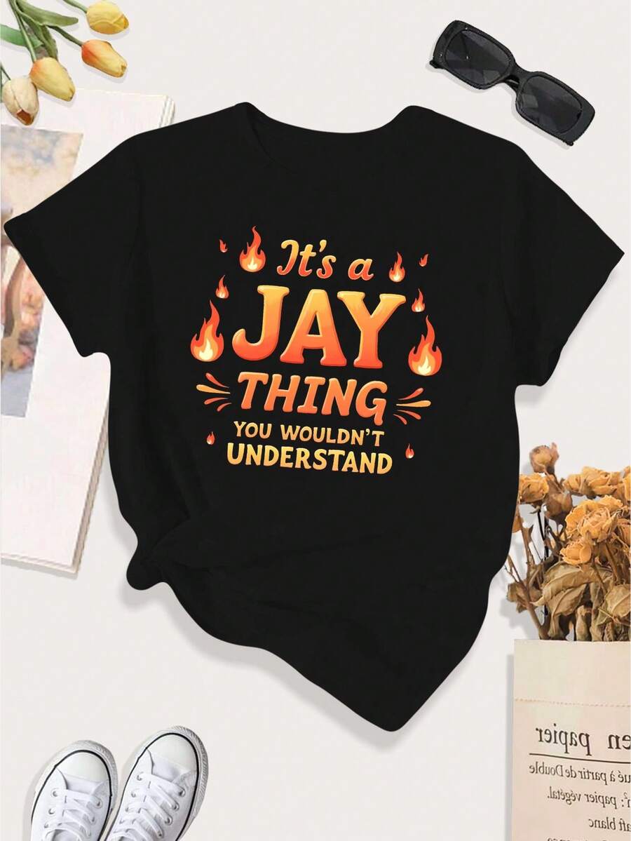 [Print Design]Jay Thing Fiery Theme Large Size Women's Casual Sports T-Shirt[Suitable For Leisure And Sports Activities] - Multicolor - View 1