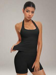 VVX Áo tập yoga hai dây cho nữ, áo thể thao yoga hở lưng gợi cảm, phong cách Y2K, màu trơn, mềm mại và thoải mái, phù hợp cho tập luyện và mặc hàng ngày, mọi mùa. - màu đen - Xem 5