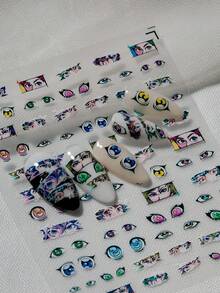 1 张 3D 打印动漫风格美甲贴纸，饰有时尚动漫眼睛图案，适合日常通勤、亚文化时尚、美甲 DIY、动漫展等场合，是动漫迷、学生、妈妈、美甲 DIY 新手以及拥有独特风格的女孩的理想之选。 - 彩色 - 查看 5