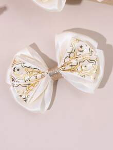 2pcs White & Gold Moon Star Print Bow Hair Clips For Girls, Cute Fashion Barrettes, Alligator Clips & Hair Clips, Casual, Party & Daily Wear Hair Accessories - Multicolor - View 4