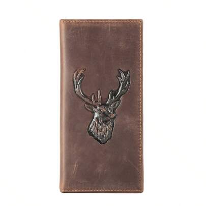 Vintage Genuine Leather Long Wallet Classic Embossed Clutch Bag Multifunctional Coin Purse Simple Card Holder