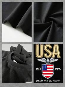 Águila plateada sobre escudo con la bandera de Estados Unidos representando fuerza y libertad junto al número 20226 y países vecinos Canadá y México camiseta de mujer 100% algodón cómoda y moderna para uso diario - Negro - Ver 4