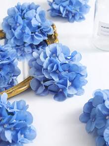 6/12pcs Multicolor Artificial Hydrangea Flowers With Stems, Polyester Fake Flower Heads, Suitable For Home Decor, Wedding Venue Decoration, Birthday Party, Bedroom, Living Room, Creative Display - Blue - View 2
