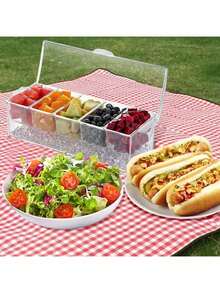 Refrigerated Seasoning Storage Box With Lid, Seasoning Storage Box, Transparent Container With 5 Small Storage Boxes, Suitable For Home, Bar, Party, Barbecue - Fresh Box With Detachable Fruit Container - Clear - View 2