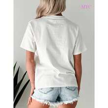MYNOVA C Women's Plus Size Soft Cotton T-Shirt With Valentine's Day Hearts And Cute Dog Print, Romantic Gift For Her,  Valentine's Look, Cozy Streetwear Style, Perfect For Spring Fashion - 白色的 - 查看 3