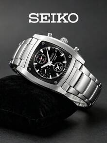 Seiko SNAA97J1 男士石英表，黑色表盘，不锈钢表带，商务休闲腕表，带日期显示，男士礼品 - 銀色 - 查看 4