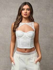 Top de corsé negro removible para festivales de música, atuendos para conciertos - Blanco - Ver 8