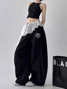 Spring/Summer Layering Essential Vintage Versatile Lace Trim Triangle Scarf, One-Piece Tie-Up Viral Butt Curtain - A - View 3