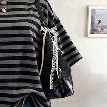 Striped Digital Print Casual Plus Size Women Long Round Neck Drop Shoulder T-Shirt, Gift For Friends - Multicolor - Ver 4
