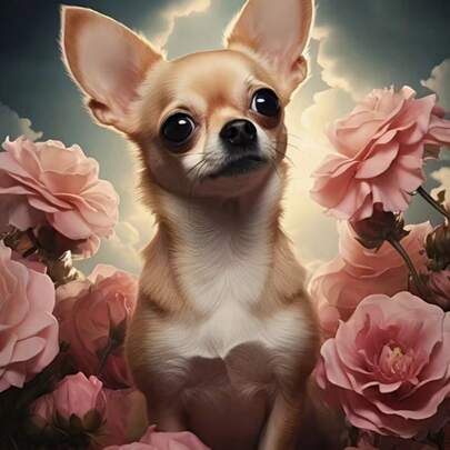 Bộ tranh đính kim cương 5D tự làm - Chó Chihuahua, tranh thêu kim cương tròn, tranh canvas acrylic không khung, đính đầy đủ kim cương, thích hợp trang trí tường phòng khách và phòng ngủ, quà tặng.