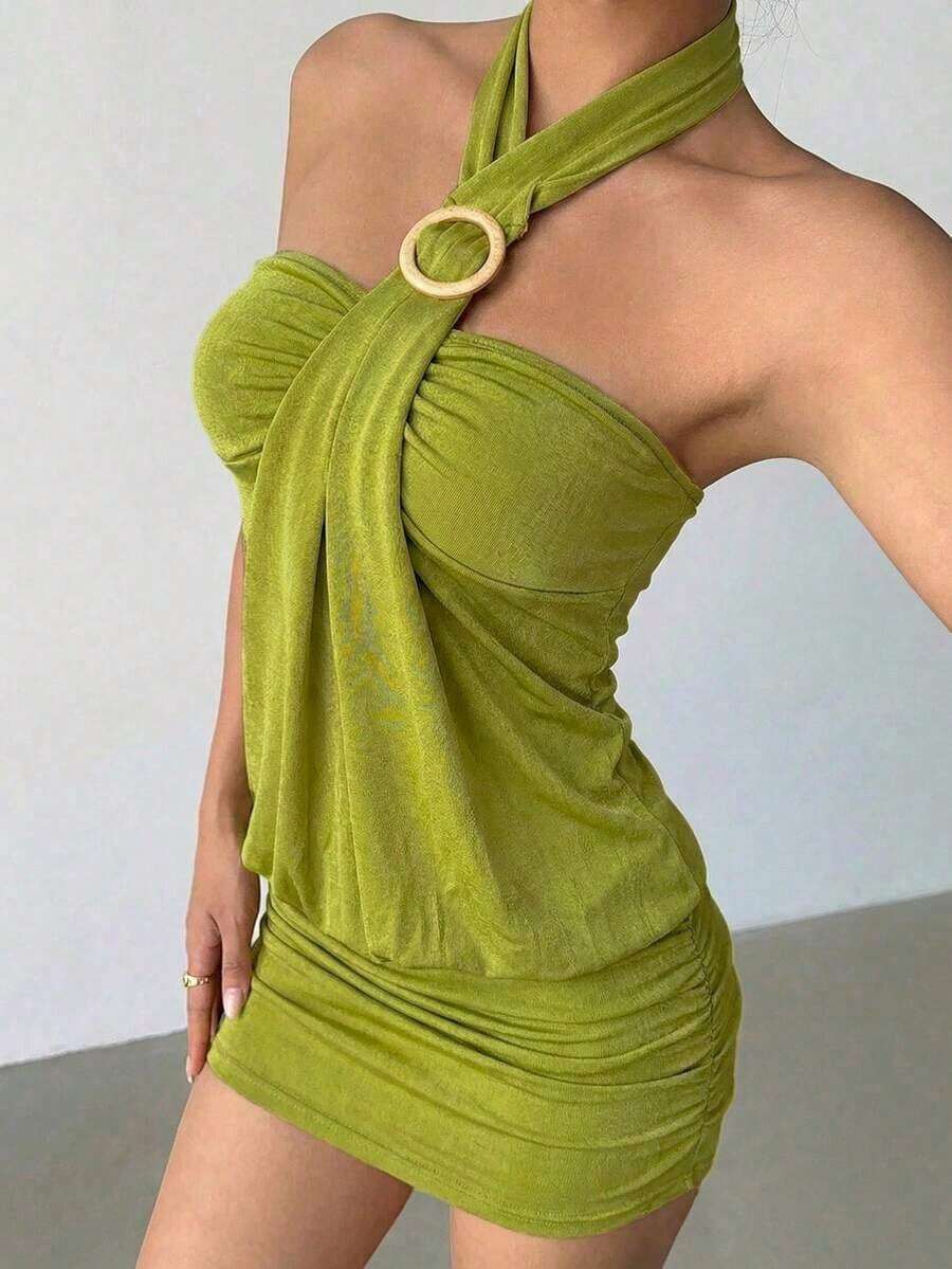 Vestido Mini Bodycon Sexy de Estilo Vanguardista Y2K para Mujer de , con Decoración de Botones Metálicos, Morado, Vestidos de Fiesta para Mujer, Vestidos para Fiestas de Mujer - Verde - Ver 1