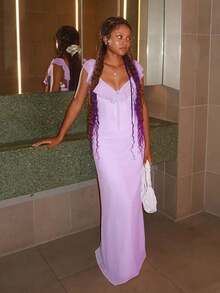Fashionable Fitted Dress For Women With Sexy Ruffles And Laces - Purple - View 1