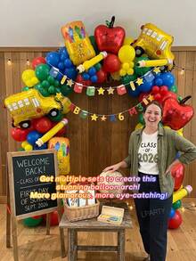 20pcs/58pcs Back To School Season School Bus/Apple Crayon Box/Apple Shaped Foil Balloon Set, Classroom Decoration Atmosphere Decor Photo Backdrop, Use Long Balloons To Create Pencil Shape, Red/Yellow/Dark Blue/Dark Green Latex Balloons, Back To School Party Event Photo Props - View 4