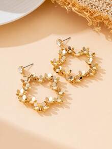 1 Pair Elegant Niche Design Summer New Vacation Style Golden Glitter Floral & Star Dangle Earrings For Women - Yellow Gold - View 2