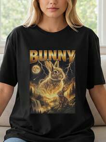 Graphic Cotton T1S1Hirt R 90s Bunnhirt, Celestial Spirit Rabbit. - Negro - Ver 2