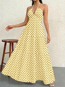 Vestido maxi sin espalda con cuello halter de crepé y lazo para ocasiones en complejos turísticos y bodas - Multicolor 4 - Ver 6