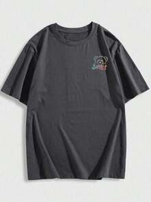 Camiseta de Manga Corta para Hombre Zrgoth, Casual, Versátil, con Estampado Simple - Gris Oscuro - Ver 5