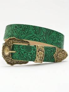 1 chiếc thắt lưng khóa họa tiết hoa retro unisex, màu đồng thời trang. - Khóa bằng đồng - Xem 5