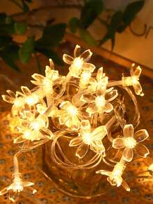 1入 1.5m/3m/6m 可愛塑膠花飾LED燈串，電池供電，室內家居裝飾花燈，房間佈置，臥室牆面裝飾櫻花燈，適用於婚禮佈置、派對佈置、戶外露營裝飾花燈 - 櫻花 - 查看 12