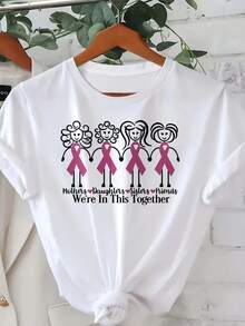 Camiseta Vintage de Edición Limitada para Mujer Pasemos por esto juntas con Diseño de Amor Hermanesco - Camiseta con estampado rosa y negro, con un diseño de cuatro mujeres tomadas de la mano, top casual de manga corta y cuello redondo, de algodón ligero. - Blanco - Ver 6